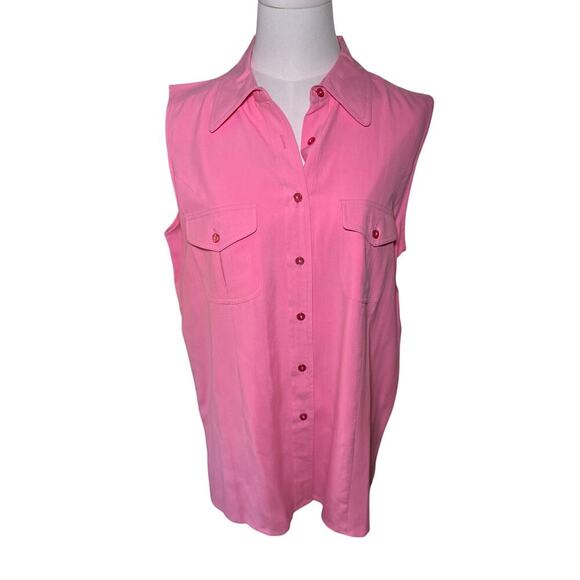NWT Silk Incounter Medium Shirt Pink Silk Sleeveless Button Down Pockets Classic - Picture 1 of 15
